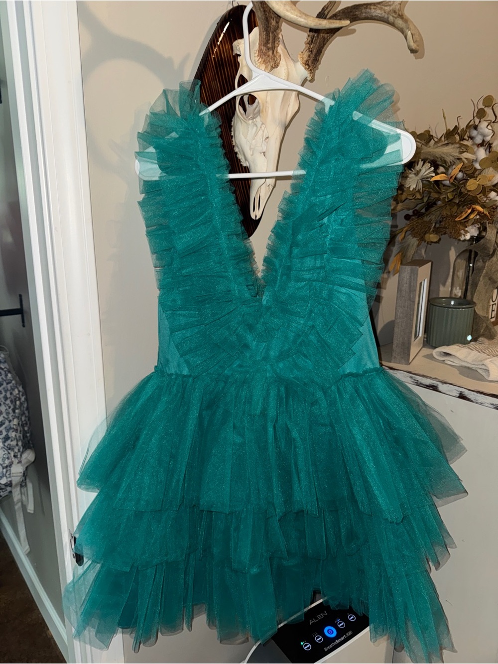 Teal Ruffle Tulle Mini Dress for Women